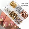 6 Grids Metallic Nail Art Foil Flakes Gold Nail Glitter Sequins Silver Nail Charms Design Nail Supplies Accessories 3D Holographic Sparkly Aluminum Foil Flake for Women Glitter Flakes Nail Decorations
