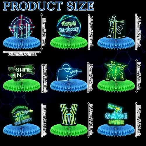 Yaomiao 9 Pcs Laser Tag Party Honeycomb Centerpieces Laser Tag Birthday Party Centerpieces Laser Theme Glow Birthday Party Supplies for Table Decor