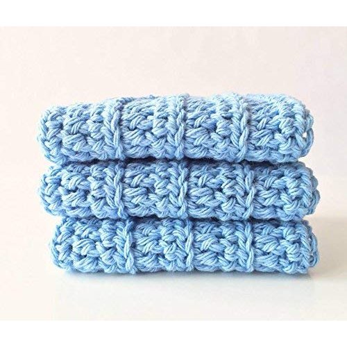 Handmade Crochet Washcloths, 100% cotton washcloths set of 3, Dish Towels, dish cloths, Baby wipes, Baby washcloths, Spa Cloths, Blue Cotton Wash Cloths set of 3