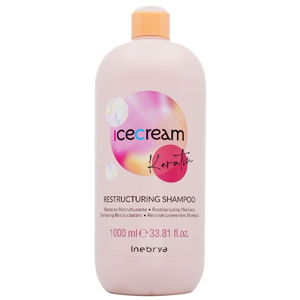 Inebrya Ice Cream Keratin Restructuring and Moisturizing Shampoo. Ideal for Dry and Damaged Hair. (33.8 oz.)