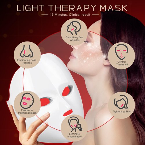 Betgod Led Red Light Therapy for Face, 7 Color Facial Mask Blue Red for Face Facial Skin Care(White)