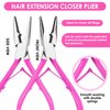 Beauty & Crafts Hair Extension Tools- Stainless Steel Pliers Set for Micro Beads- 1 Crochet Needle 1 Pulling Hook with Tail Comb- Micro Links Tool Kit with Leather Pouch- (Pink)