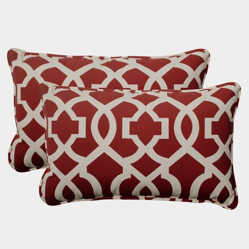 Pillow Perfect Trellis Indoor/Outdoor Accent Throw Pillow Plush Fill, Weather, and Fade Resistant, Lumbar - 11.5" x 18.5", Red New Geo 2 Count