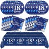 Blue 18th Birthday Decorations for Boys Girls Navy Blue Silver Happy 18th Birthday Napkins Tablecloth Plates for 18th Birthday Anniversary Party Supplies Year Old Party Decorations