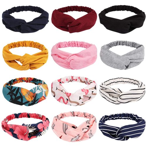 YARIEW Knotted Boho Headbands Set - 12 Wide Silk Hair Accessories for Women, Cute Fashion Head Bands