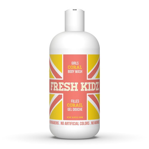 Fresh Kidz Body Wash for Kids and Teens - Gentle Bath and Shower Cleanser for All Skin Types - Girls "Coral", 16.9 Fl.Oz.
