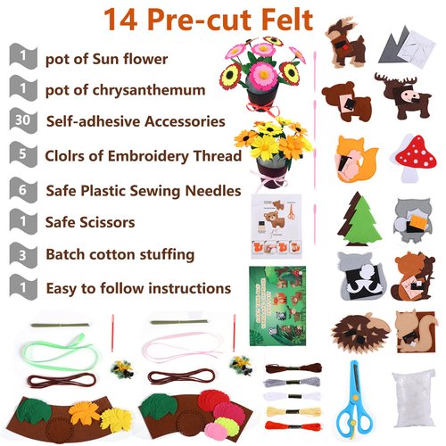 Trfoot Sewing Kit for Kids,Craft Kits for Kids Animal Craft Kit Art Craft Animals Sewing Kit DIY Crafts Educational Sewing Kit for Kids Boys and Girls Ages 8-12,Set of 14