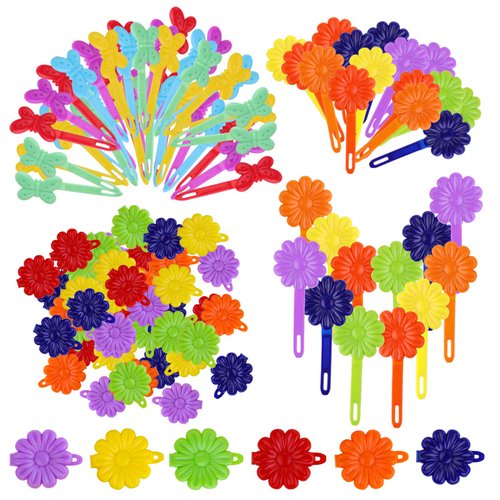 76 Pieces Self Hinge Plastic Hair Clip Pins with Cartoon Designs - Colorful Cute Flower Bow Barre...