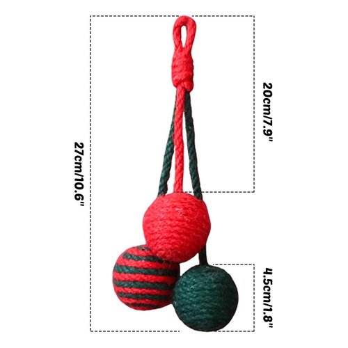 MiOYOOW Cat Toy Sisal Ball, Tricolor Hanging Cat Balls Handmade Cat Scratcher Ball Interactive Toy for Indoor Cats Kittens