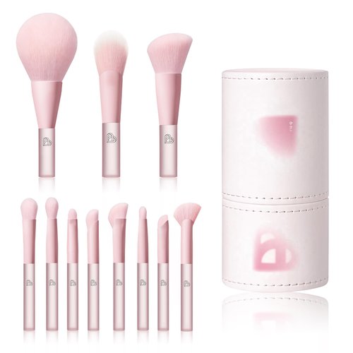 BLJ Mini Travel Size Makeup Brush Set 11 Piece Professional Makeup Brushes Set with Bag Foundation Brush Blending Brush Eye Shadow Brush, Blush Brush for Cheeks - Perfect for Makeup Beginner