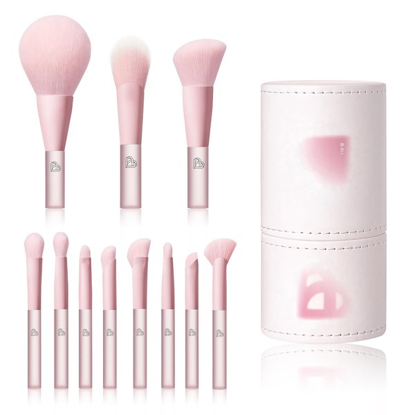 BLJ Mini Travel Size Makeup Brush Set 11 Piece Professional Makeup Brushes Set with Bag Foundation Brush Blending Brush Eye Shadow Brush, Blush Brush for Cheeks - Perfect for Makeup Beginner