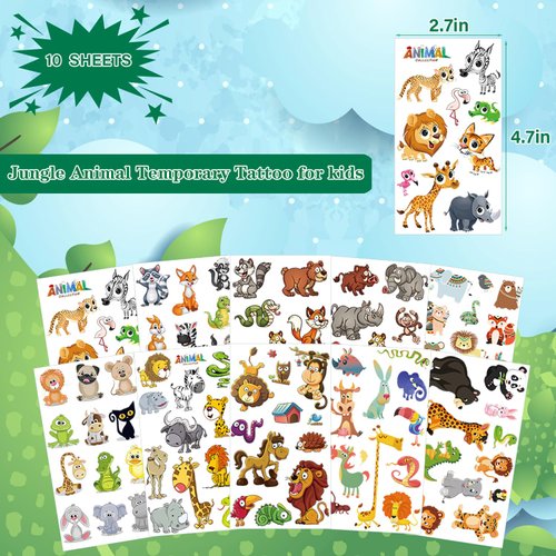 UVUXO Jungle Animal Temporary Tattoos for kids - 120 Styles Zoo Animal Temporary for Girls Boys, Animals Birthday Party Supplies for Kids