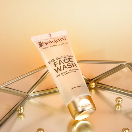 Pilgrim 24K Gold Gel Face Wash | with Lactic Acid & Korean White Lotus | Enhance Skin Radiance & Reduces Dark Spots | Gentle Exfoliating Cleanser for Glowing Skin | 2.71 Fl Oz (80ml)