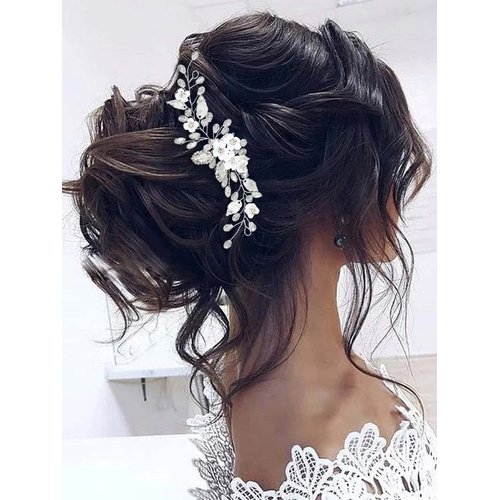 Gorais Flower Bride Wedding Hair Comb Silver Crystal Bridal Hair Piece Rhinestone Headpiece Leaf Hair Accessories for Women and Girls