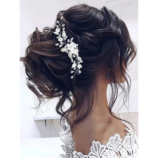Gorais Flower Bride Wedding Hair Comb Silver Crystal Bridal Hair Piece Rhinestone Headpiece Leaf Hair Accessories for Women and Girls