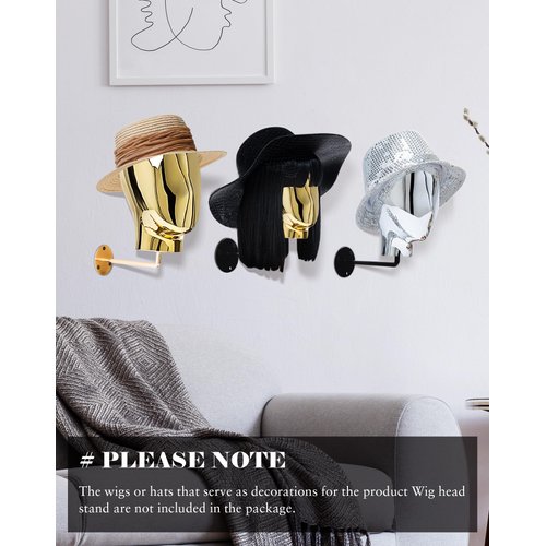 CHADWICK Mannequin Head Wall Mount Wig Stand, Chrome Wig Holder, Hanging Wig Stand, Hat Display Stand, 20 Inch Manikin Head Block for Wigs, Hats, Headwear, Luxury Look at Home, Salon, Head Swivels