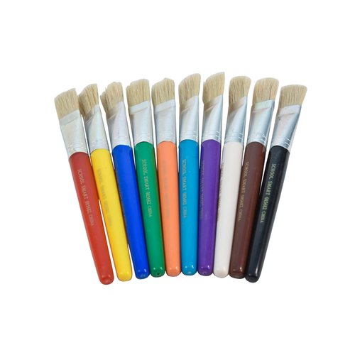 School Smart Stubby Flat Tip Paint Brushes for School and Arts and Crafts Use, Assorted Colors and Sizes, Set of 10