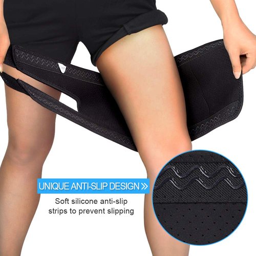 Thigh Support, Adjustable Compression Sleeve, Thigh Brace Hamstring Wrap with Anti-Slip Silicone Strips for Men and Women Prevent Leg Sprains, Strains, Tendonitis Injury, Promote Recovery