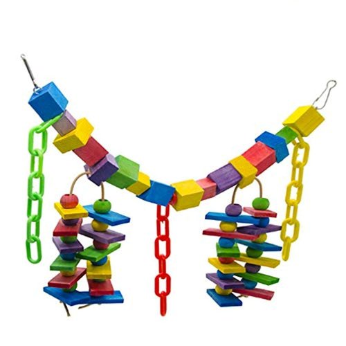 SunGrow Parrot Toy, 19" x 7.5", Colorful Wooden Beads and Metal Chain Link Hanger, Multicolored, 1 Pc per Pack