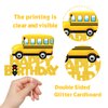 Glitter School Bus Cake Topper Happy Birthday Theme Cake Decor, Child Boys Girls School Themed Party Supplies