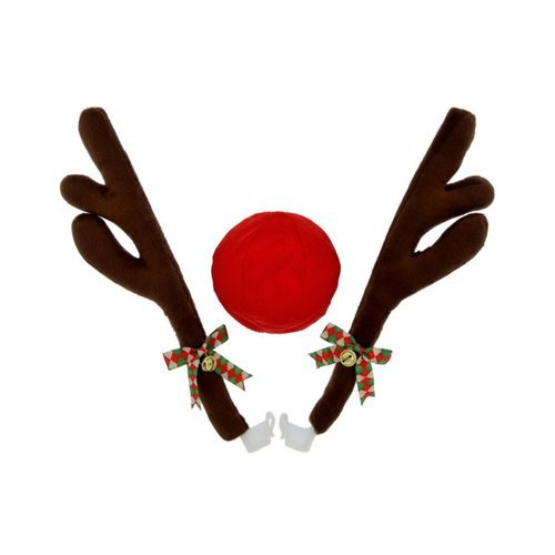 JUST BRIGHT Reindeer Antlers and Nose Rudolph Car Kit - Easy to Install Christmas Decorations for Car Window & Grill - Reindeer Car Kit with Jingle Bells and Plush Red Nose to Decorate Any Vehicle