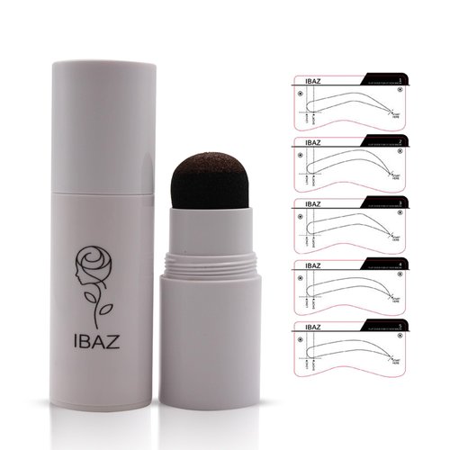 IBAZ Waterproof Eyebrow Stamp Kit: 10 Reusable Stencils, 2 Brushes, Light Brown