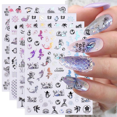 JMEOWIO 9 Sheets Beach Nail Art Stickers Decals Self-Adhesive Pegatinas Uñas Summer Ocean Shark Tropical Nail Supplies Nail Art Design Decoration Accessories