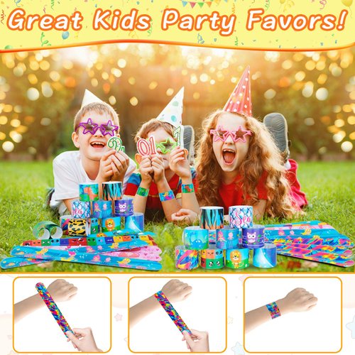 Slap Bracelets for Kids Party Favors 48Pcs Goodie Bag Stuffers Snap Bracelets Bulk Toys Wristbands Pinata Stuffer Xmas Halloween Easter Party Supplies Treasure Prize Box Toys for Kids Classroom Prizes