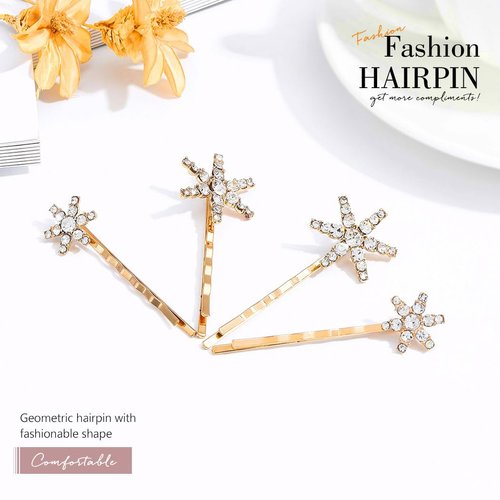 BARTOSI Rhinestone Star Hair Pins Gold Star Hair Clips Crystal Bridal Hair Barrettes Bride Wedding Hair Accessories for Women and Girls (Pack of 4)