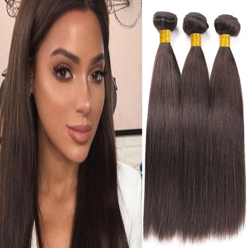 Dark Brown Straight Bundles Color 4 Human Hair Bundles Chocolate Brown Straight Bundles 22 24 26 inch Double Weft Brazilian Remy Hair Extensions Bundles Silky and Soft for Black Women