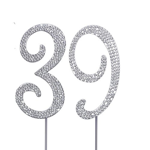 MAGJUCHE Silver 39" Crystal Cake Topper, Number 39 Rhinestones 39th Birthday Cake Topper, Men or Women Birthday or 39th Anniversary Party Decoration Supply