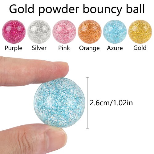 MIDELONG Glitter Bouncy Balls, 32mm Colored Rubber Bounce Balls for Outdoor Birthday Party Gift Bags, Pack of 12
