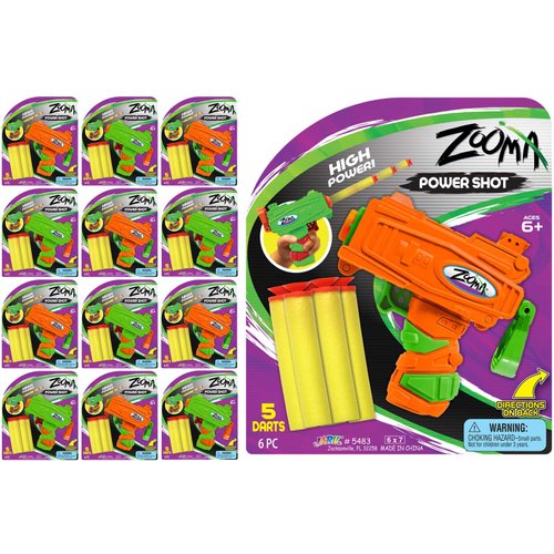 Fun A Ton Mini Foam Dart Gun (12 Toy Gun Pistol) w/ 5 Refill Soft Bullet Foam Darts for Kids. Fidget Gun Toy, Bulk Party Favors for Boys, Treasure Chest Toys. 5483-12s