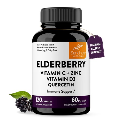 Elderberry Vitamin C and Zinc 120 Capsules | with Quercetin and Vitamin D3 | Immune Support for Adults | Herbal Supplement for Men and Women | 2 Months Supply | Natural Immunity Booster