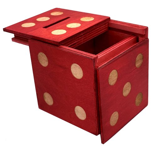 Puzzle Box Enigma Dice Cube - Money and Gift Holder in a Wooden Magic Trick Lock with Hidden Compartment Piggy Bank Brain Teaser Game (Red)