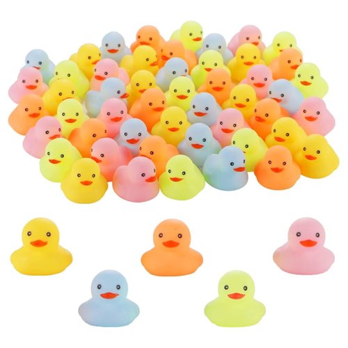 50 Pcs Multicolor Mini Rubber Ducks Baby Bath Toy ,Children Squeak and Float Colored Small Ducks in Bulk Toddlers Shower Duck Decorations Party Favors