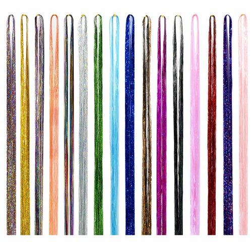3200 Strands Hair Tinsel Heat Resistant, 16 Color Fairy Hair Tinsel Kit Heat Resistant - Tinsel Hair Extensions kit Glitter Hair Extension Ha Tensile kit