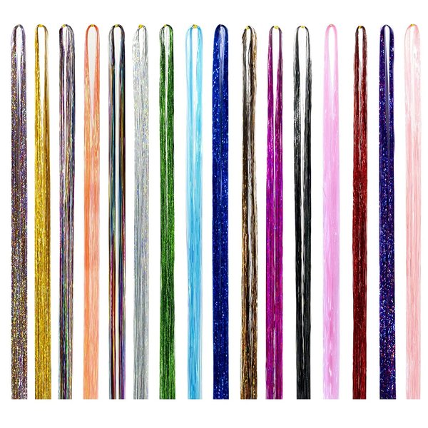 3200 Strands Hair Tinsel Heat Resistant, 16 Color Fairy Hair Tinsel Kit Heat Resistant - Tinsel Hair Extensions kit Glitter Hair Extension Ha Tensile kit