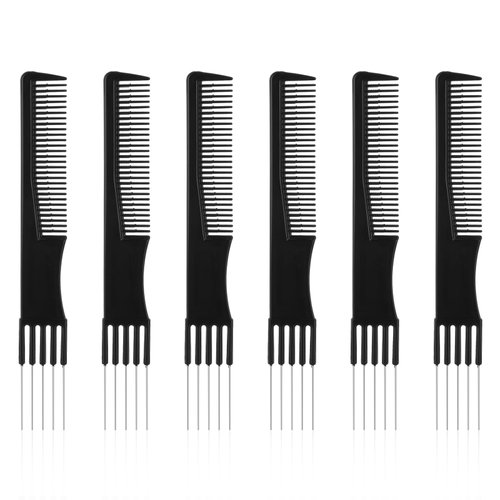 Bewudy 6 Pcs Teasing Comb with Metal Pick, Carbon Lift Teasing Combs, Black Teasing Comb Women Hair Pick Comb for Hair Styling