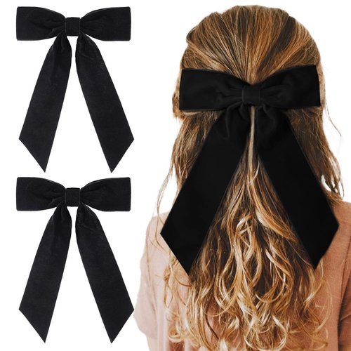 2PCS Black Velvet Hair Bows Hair Clips 5" Big Fall Alligator Clips Hair Accessories for Women Girls Toddlers Kids