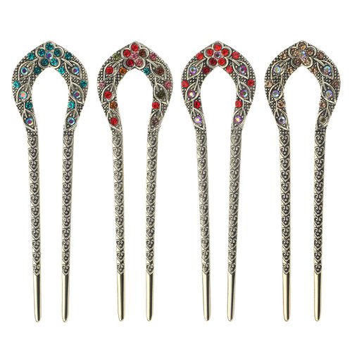4 Pieces Double-Sided Metal U Shaped Hairpin for Buns, French Hair Pins, Vintage Double Prong Hai...