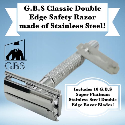 G.B.S Shaving Gift Set - DE Butterfly Safety Razor, Brush Pre shave Oil, Shaving Cream, Aftershave balm + Blades