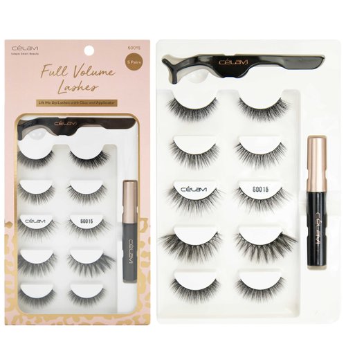 Celavi Full Volume Eyelash, Lightweight and Reusable Lashes with Glue and Applicator, Contact Lens Friendly (10 pairs) (60015)