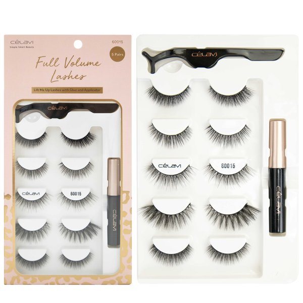 Celavi Full Volume Eyelash, Lightweight and Reusable Lashes with Glue and Applicator, Contact Lens Friendly (10 pairs) (60015)