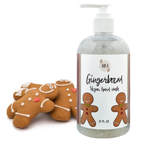 Aira All Natural Liquid Hand Soap, Vegan Hand Soap for Men and Women, Luxury Skincare for Bathroom, Christmas Gift, Essential Oil Soap for Sensitive Skin, Gingerbread Scent - 12 Ounce Bottle