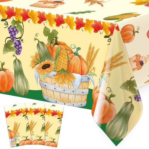 WorldBazaar Thanksgiving Party Supplies Plastic Tablecloths 3Pcs Disposable Tablecloths for Rectangle Table Cover 54 x 108 Harvest Party Decorations
