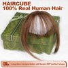 HAIRCUBE Bangs Hair Clip in Bangs 100% Real Human Hair Bangs Clip in Hair Extensions Fake Bangs 360° Clip on Bangs Air Bangs Hairpieces for woman with Temples 3 Secure Clips in Full Fringe Ash Brown