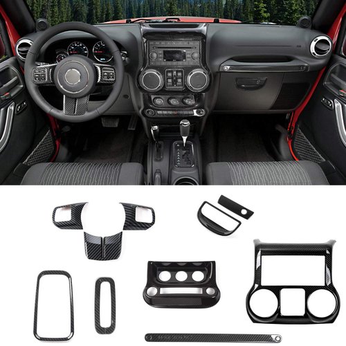 RT-TCZ for Jeep JK Carbon Fiber Interior Trim Kit, Center Console Dashboard Panel Trim Cover Bezel for Jeep Wrangler JK JKU 2011-2017 Carbon Fiber Interior Accessories 10pcs
