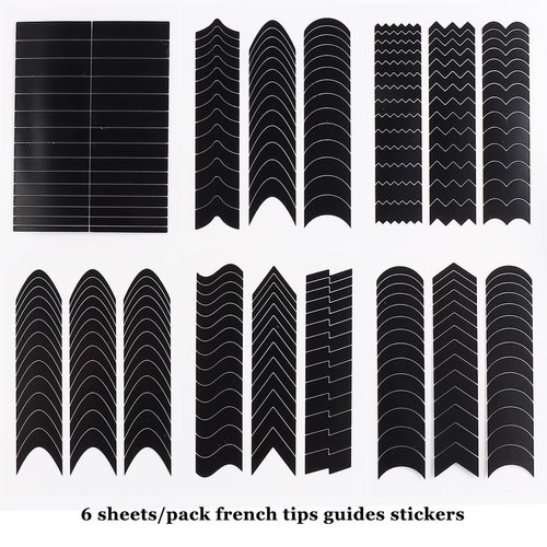 French Tip Nail Stickers 6 Sheets French Manicure Strips French Tips Guides Self-Adhesive Nail Sticker French Tip Nail Tool Wave Lines Nail Tape for Nail Art Airbrush Stencils Set
