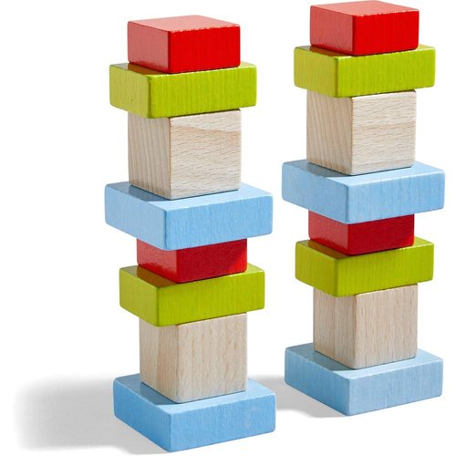HABA Four by Four Wooden Building Blocks - 16 Piece Set with Pattern Cards for Ages 3+ (Made in Germany)